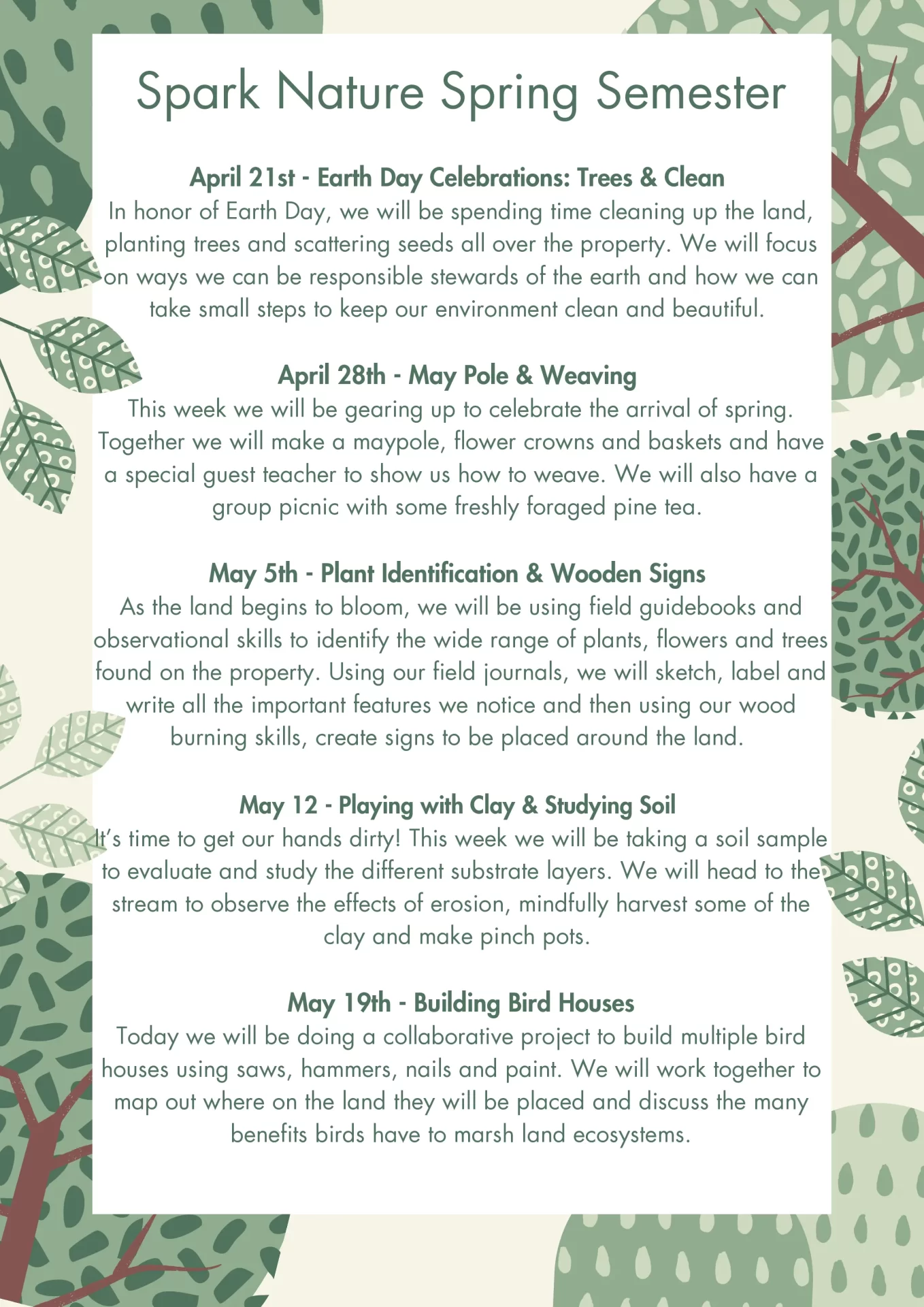 Spark Nature Spring Semester 2